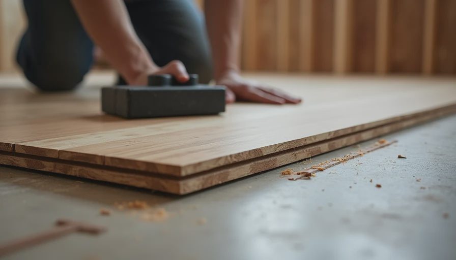 Close-up of click-lock vinyl planks joining with tapping block nearby