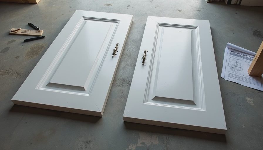 Two cabinet doors with opposite hinge positions next to original order drawing